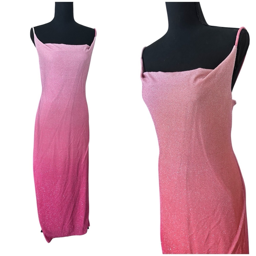 Vintage City Triangles Maxi Slip Dress Size L Pink Sparkle Beaded Y2K Prom Gown